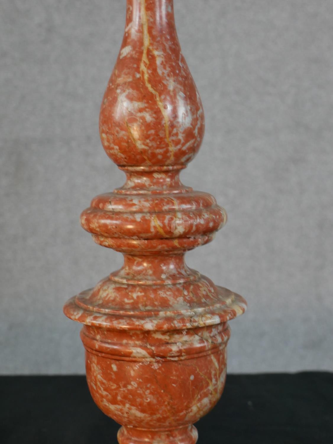 A pair of turned red marble pricket candlesticks. H.46 Diam.18cm - Image 4 of 5