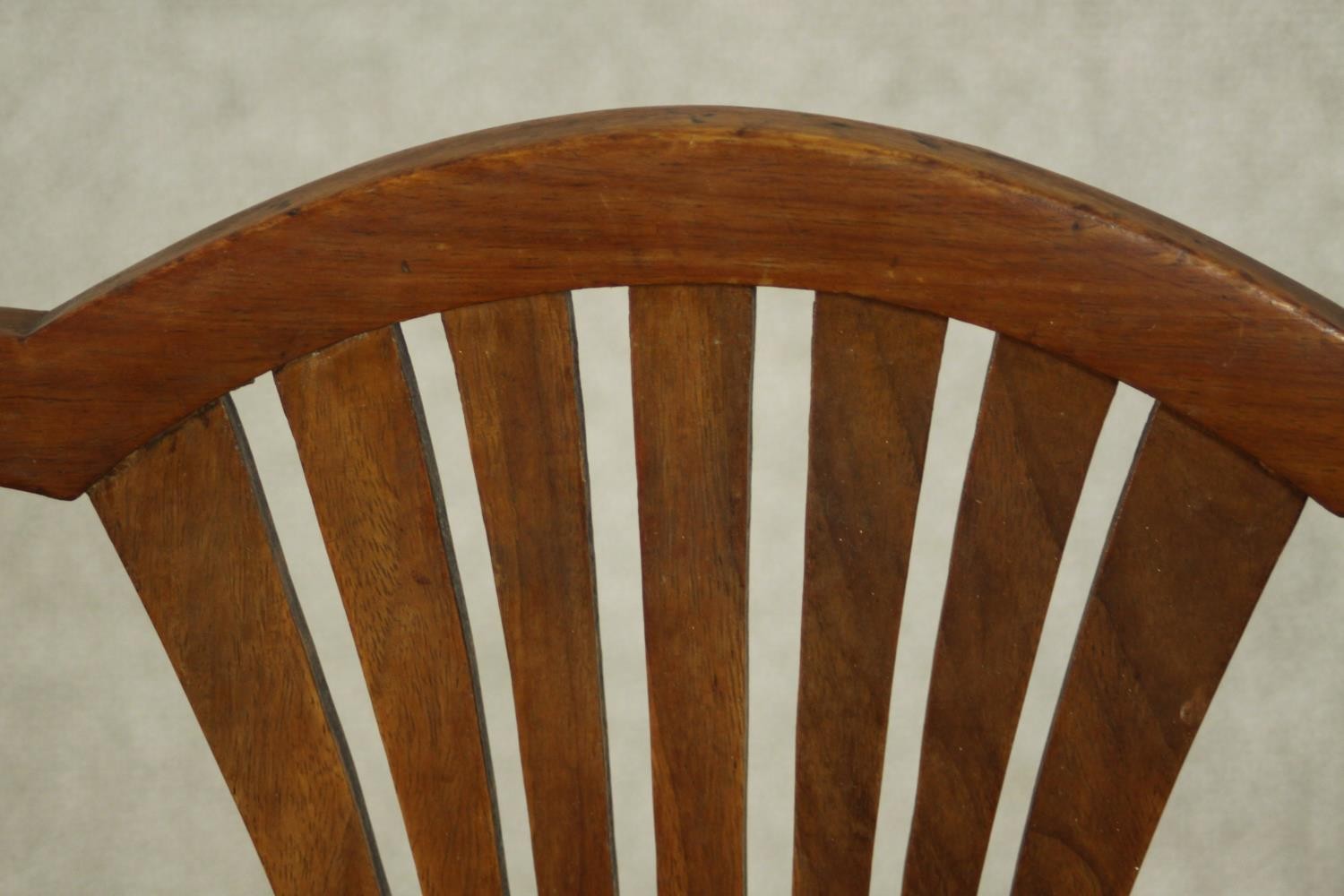 An early 20th century walnut and marquetry inlaid armchair, with a pierced splat back over a caned - Image 8 of 8