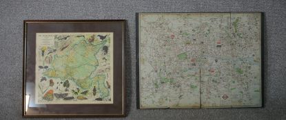 Two framed and glazed vintage maps, one of The Central Bus Routes of London and a map of the