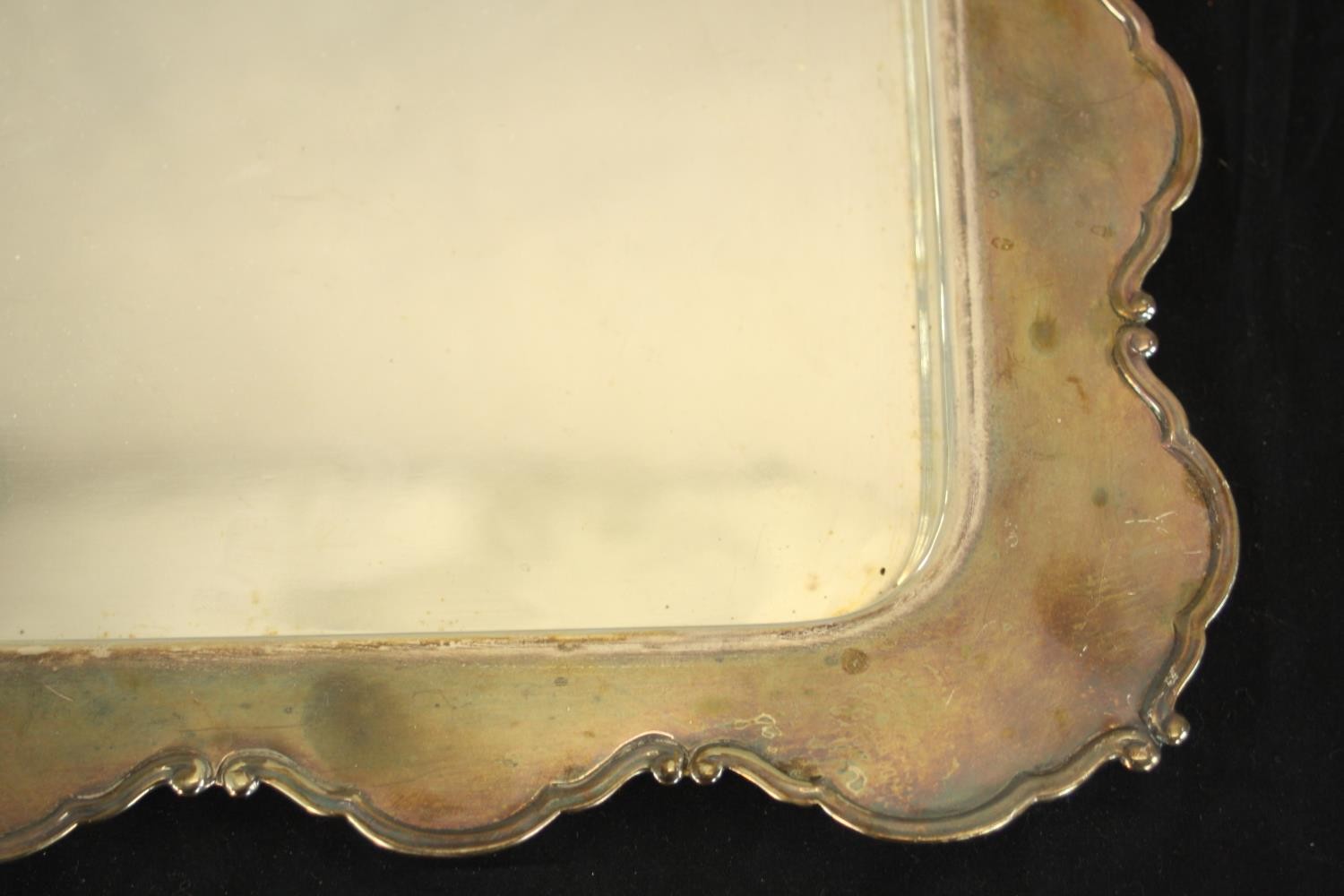 A Silver plate Chollah bread board with hardwood removable board. H.4 W.32 D.25cm. - Image 6 of 7