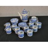 A Copeland Spode Italian pattern coffee set, blue and white transfer printed, including a coffee