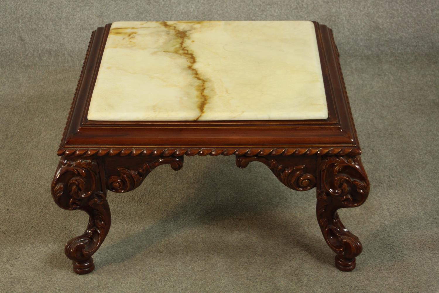 A pair of late 20th century carved hardwood low side tables, with a square onyx top and a - Image 4 of 6