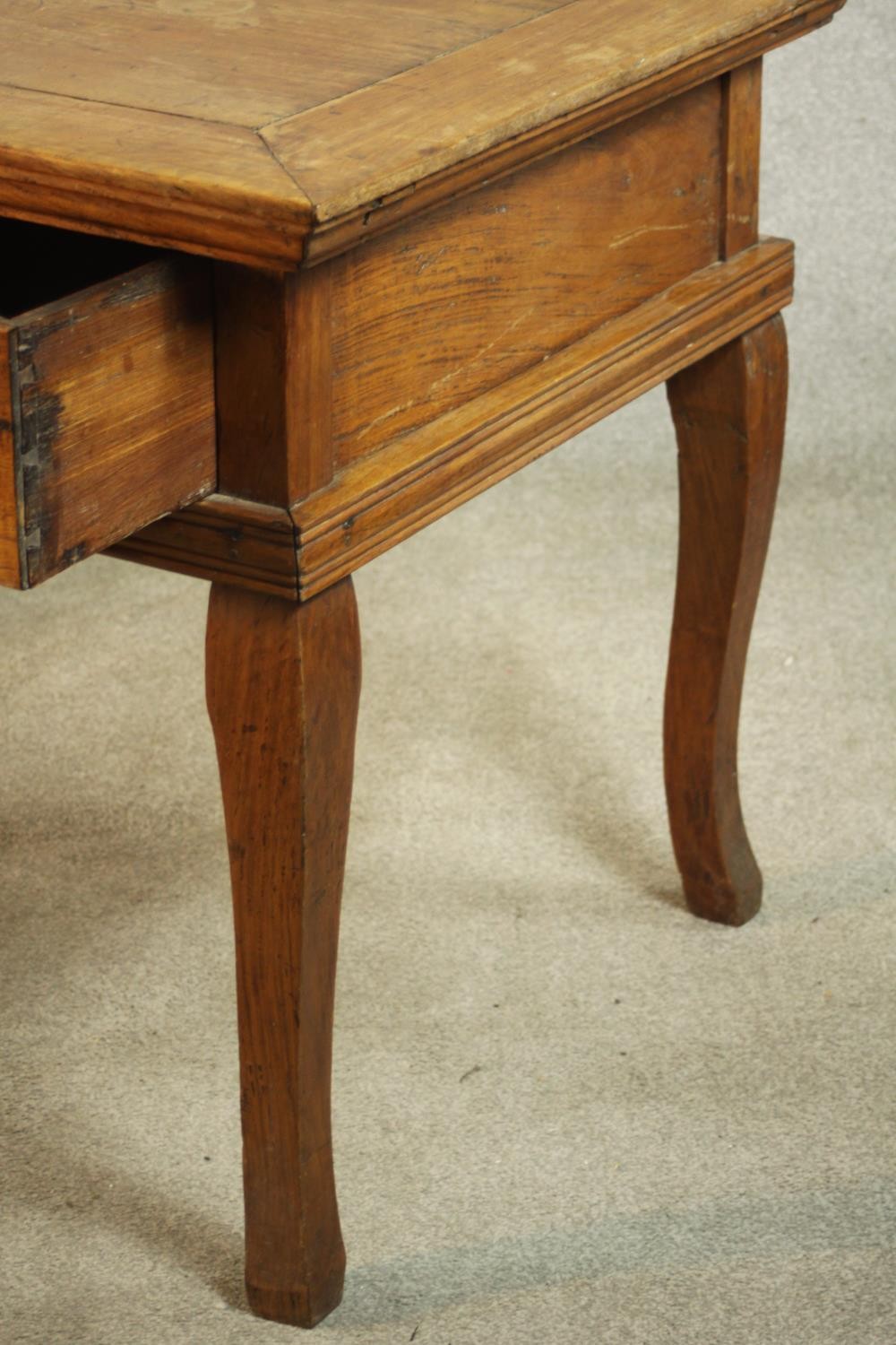 An early 20th century far Eastern hardwood, possibly Narra wood (amboyna) desk, with two carved - Image 7 of 8