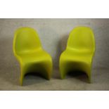 Verner Panton (Denmark, 1926 - 1998) for Vitra, a pair of Panton Chairs in lime green injection