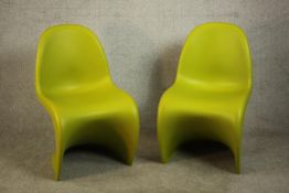 Verner Panton (Denmark, 1926 - 1998) for Vitra, a pair of Panton Chairs in lime green injection