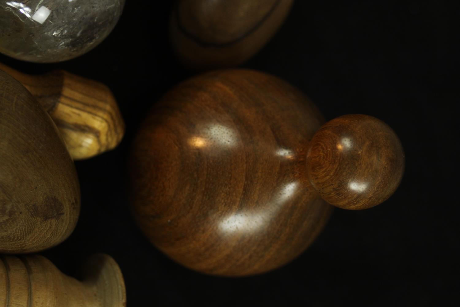 A collection of treen items and stone eggs. A rose quartz and two marble eggs. H.7 Dia.9cm. ( - Image 8 of 8