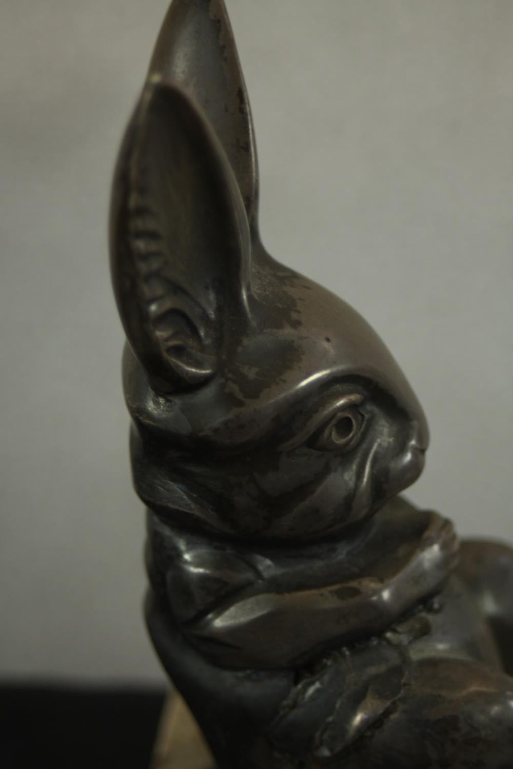 H.Moreau, a pair of Art Deco silvered metal rabbit bookends on marble bases, signed in cast 'H. - Image 6 of 8