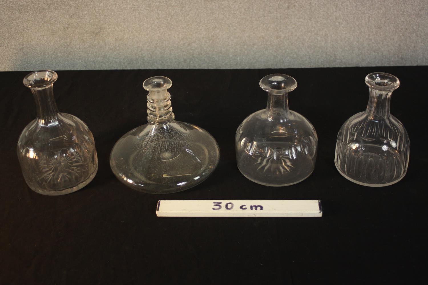 Four 19th century hand cut glass decanters of various forms. (no stoppers) H.23 Dia.15cm. (largest) - Image 2 of 6
