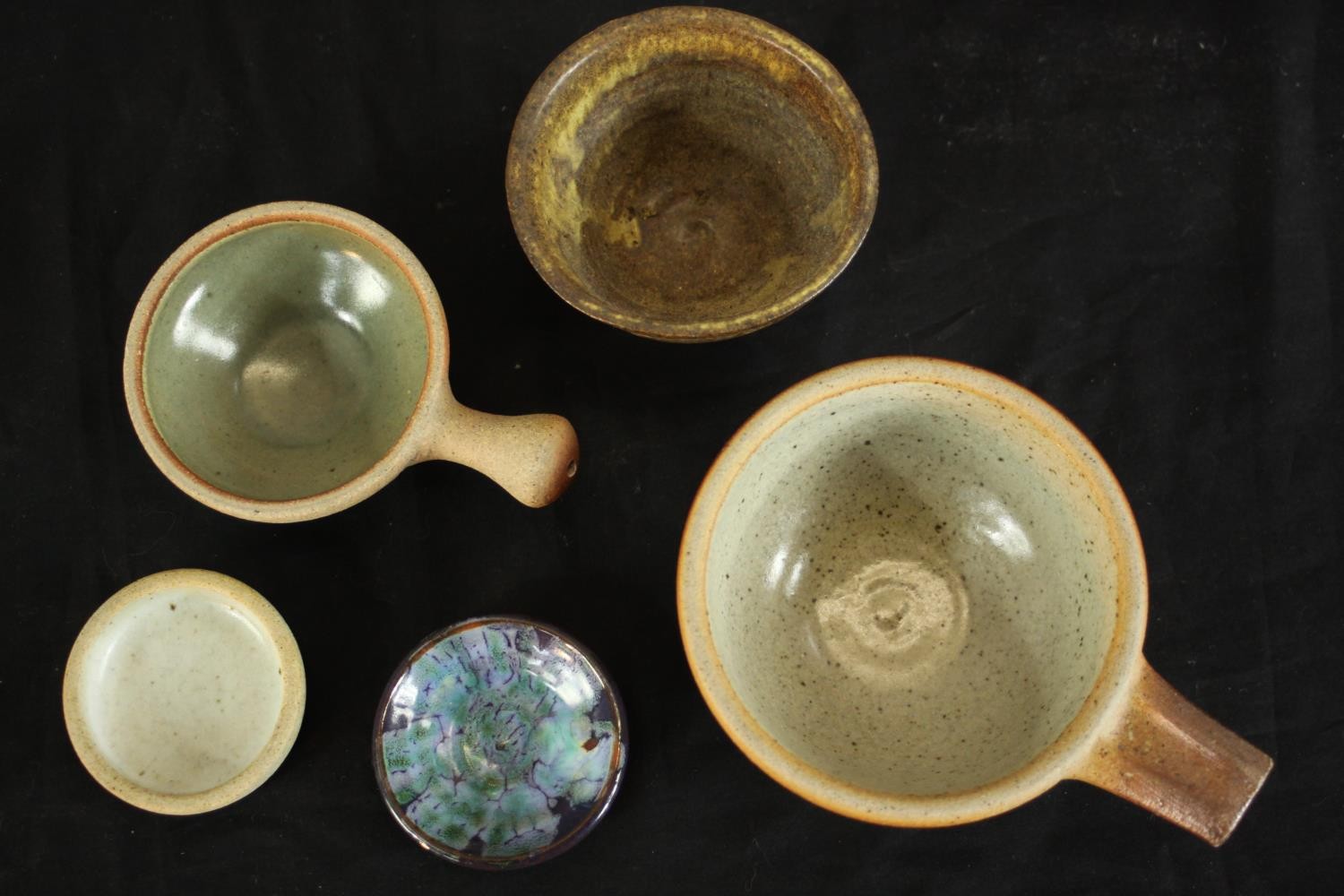 A collection of ten art pottery dishes and small bowls of various forms hand glazed with different - Image 6 of 8