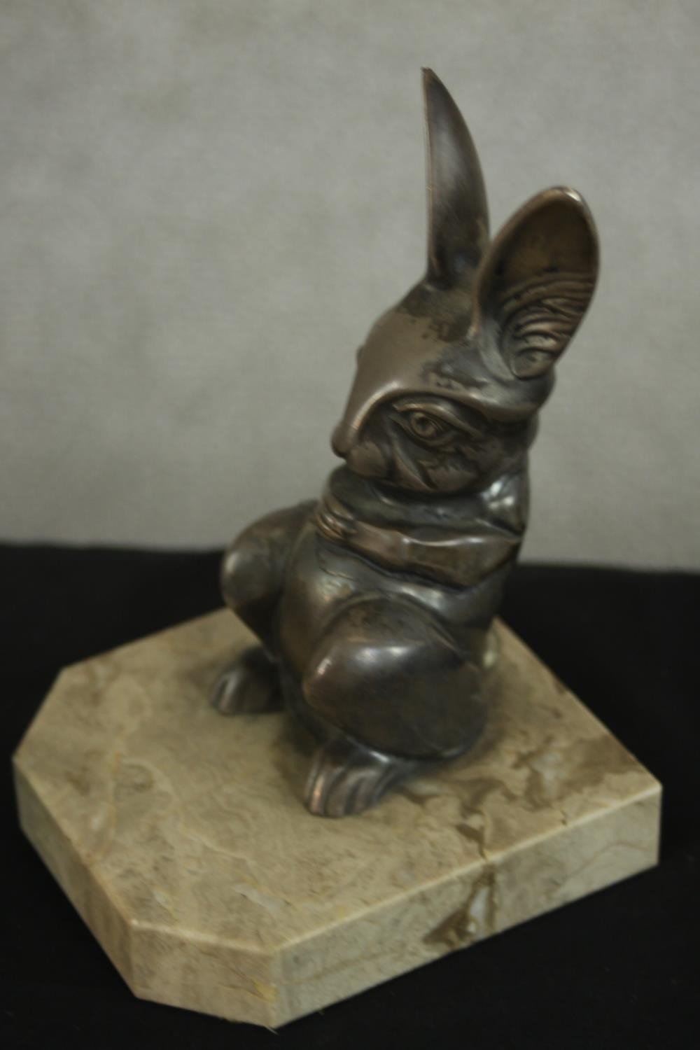 H.Moreau, a pair of Art Deco silvered metal rabbit bookends on marble bases, signed in cast 'H. - Image 4 of 8