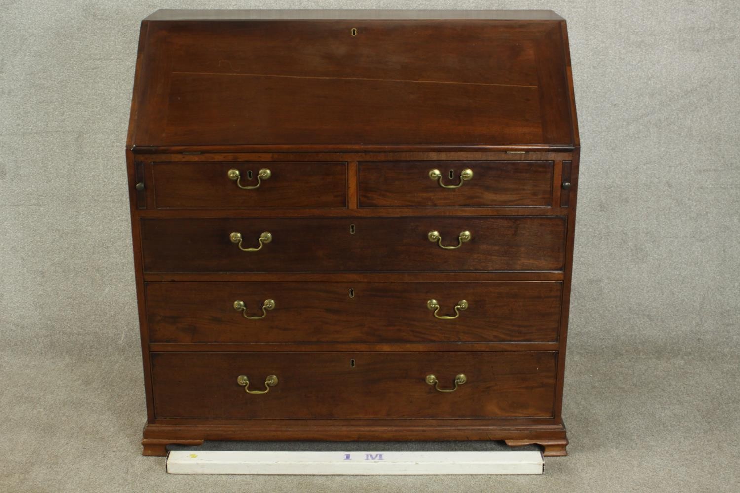 A 19th century mahogany bureau, the fall front enclosing a green writing surface with an arrangement - Image 2 of 12