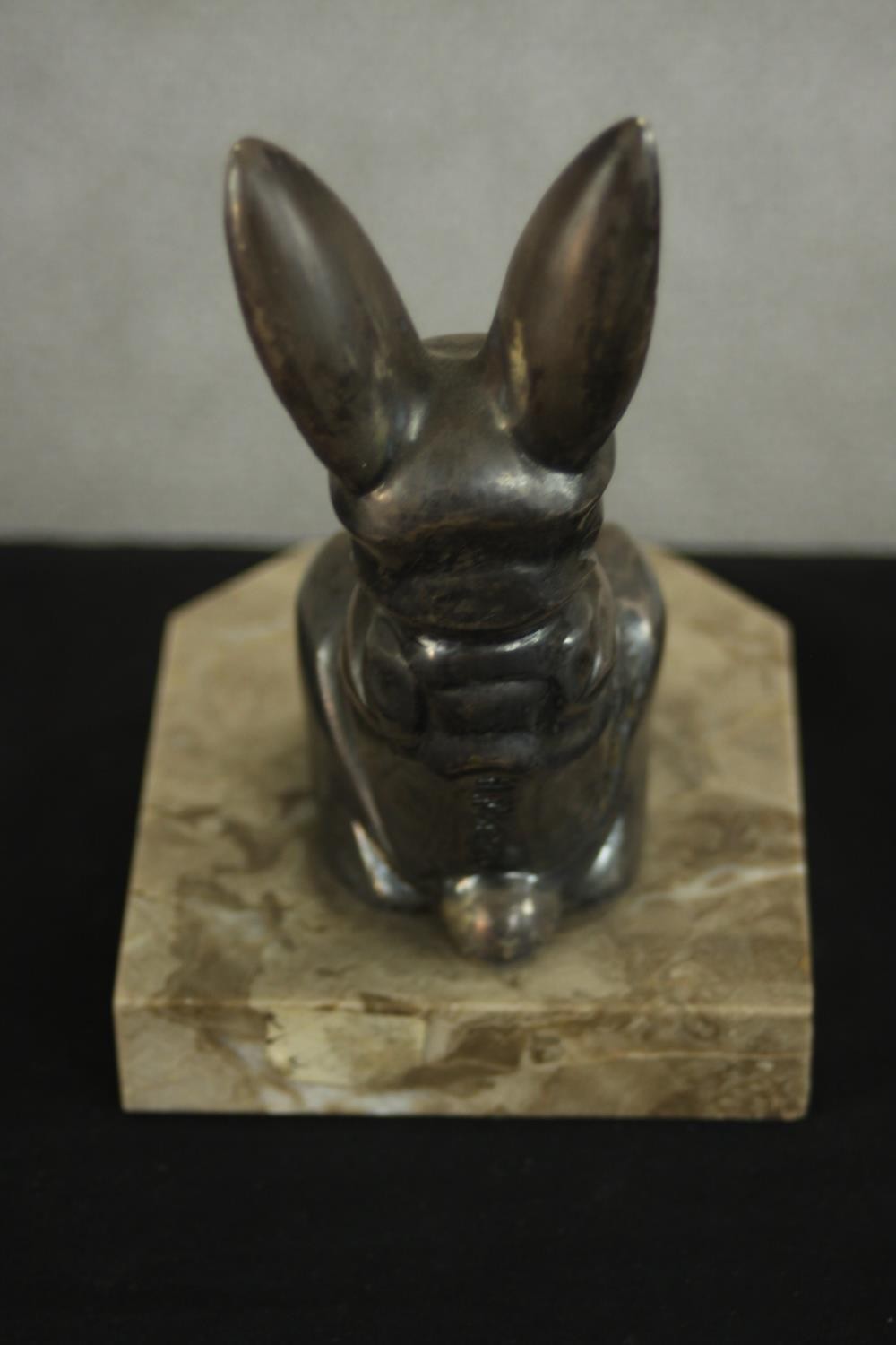 H.Moreau, a pair of Art Deco silvered metal rabbit bookends on marble bases, signed in cast 'H. - Image 5 of 8