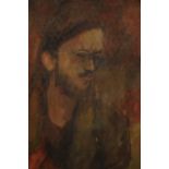 Mary Konior, oil on paper,"Nick", signed and label verso. H.63 W.51cm.