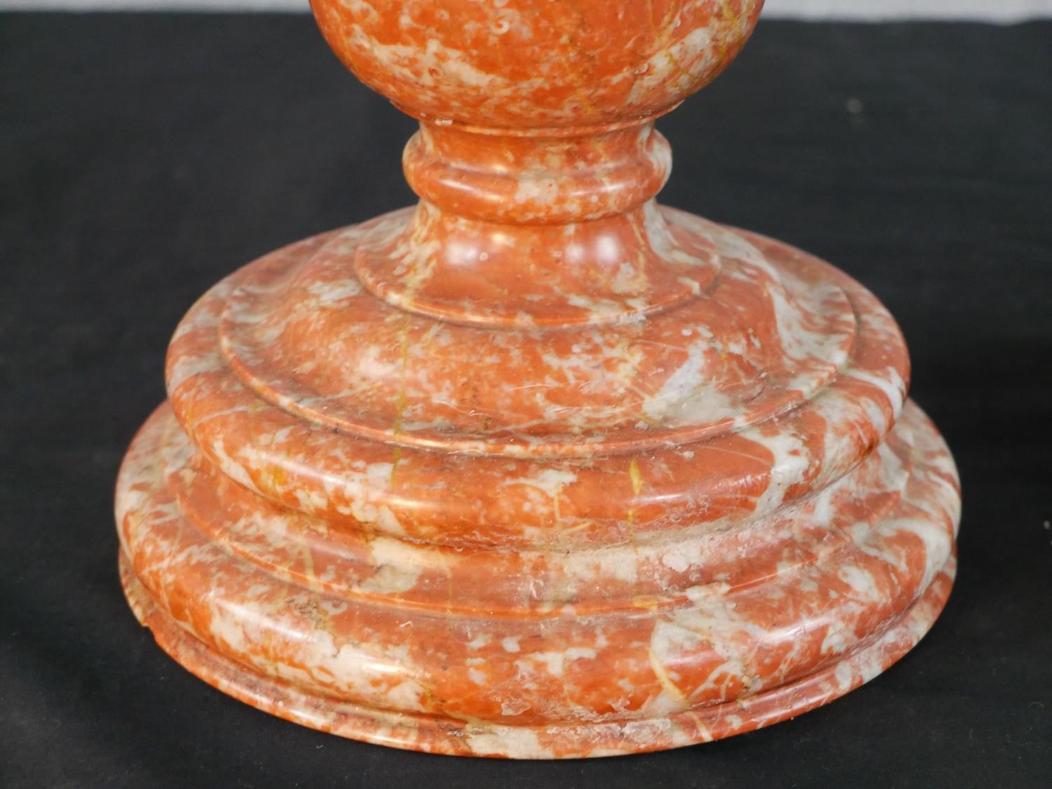 A pair of turned red marble pricket candlesticks. H.46 Diam.18cm - Image 5 of 5