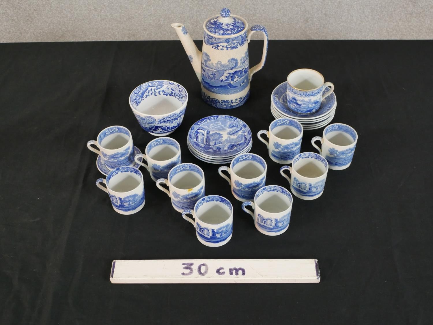 A Copeland Spode Italian pattern coffee set, blue and white transfer printed, including a coffee - Image 2 of 8