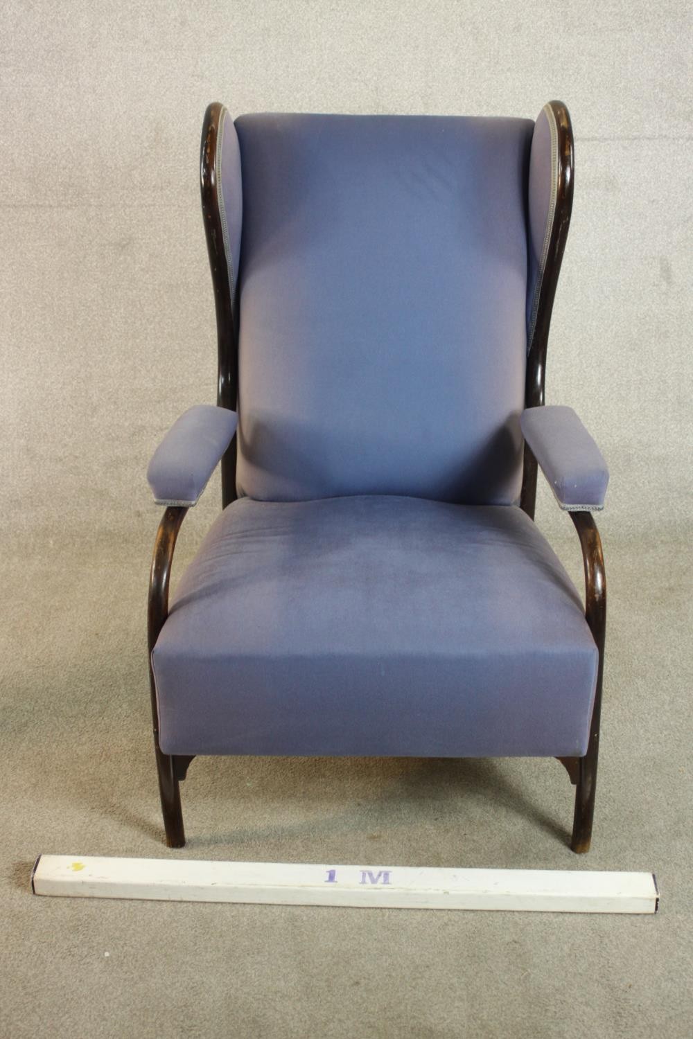 A late 19th/early 20th century bentwood wingback armchair, in the manner of Thonet, upholstered in - Image 2 of 12