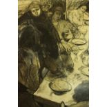 Susan LLoyd, charcoal on paper, 'The Table', label verso. H.143. W.80cm.
