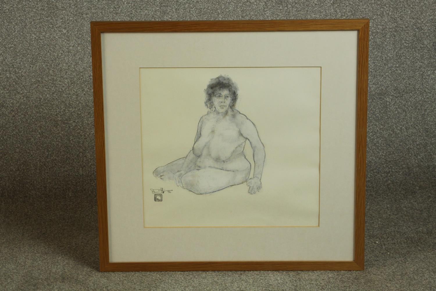 A framed and glazed watercolour of a seated nude female, signed and with artist's stamp. H.54 W. - Image 2 of 7