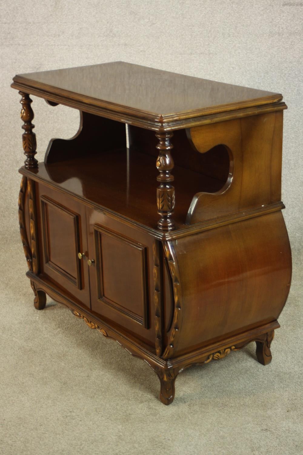 A late 20th century side cabinet, the rectangular top with a moulded edge supported by turned and - Image 4 of 10