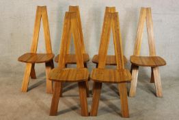 Pierre Chapo (French 1927-1987), a set of six S45 elm dining chairs, circa 1970's. H.108 W.43 D.