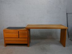 Pierre Chapo (French 1927-1987), a 20th century elm B19 adjustable desk, the top resting on a