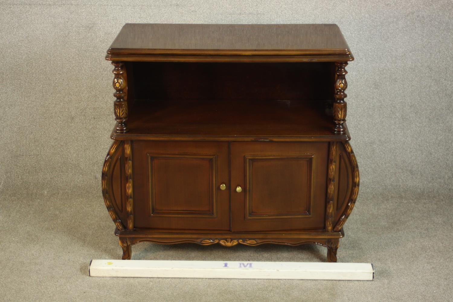 A late 20th century side cabinet, the rectangular top with a moulded edge supported by turned and - Image 2 of 10