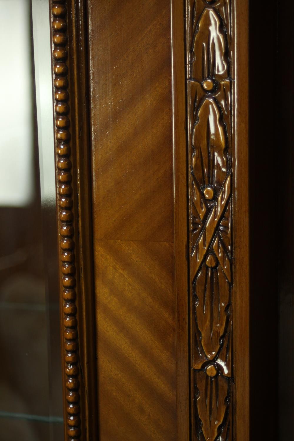 A late 20th century Louis XV style lacquered beech display cabinet, with a carved ribbon cresting - Image 9 of 13