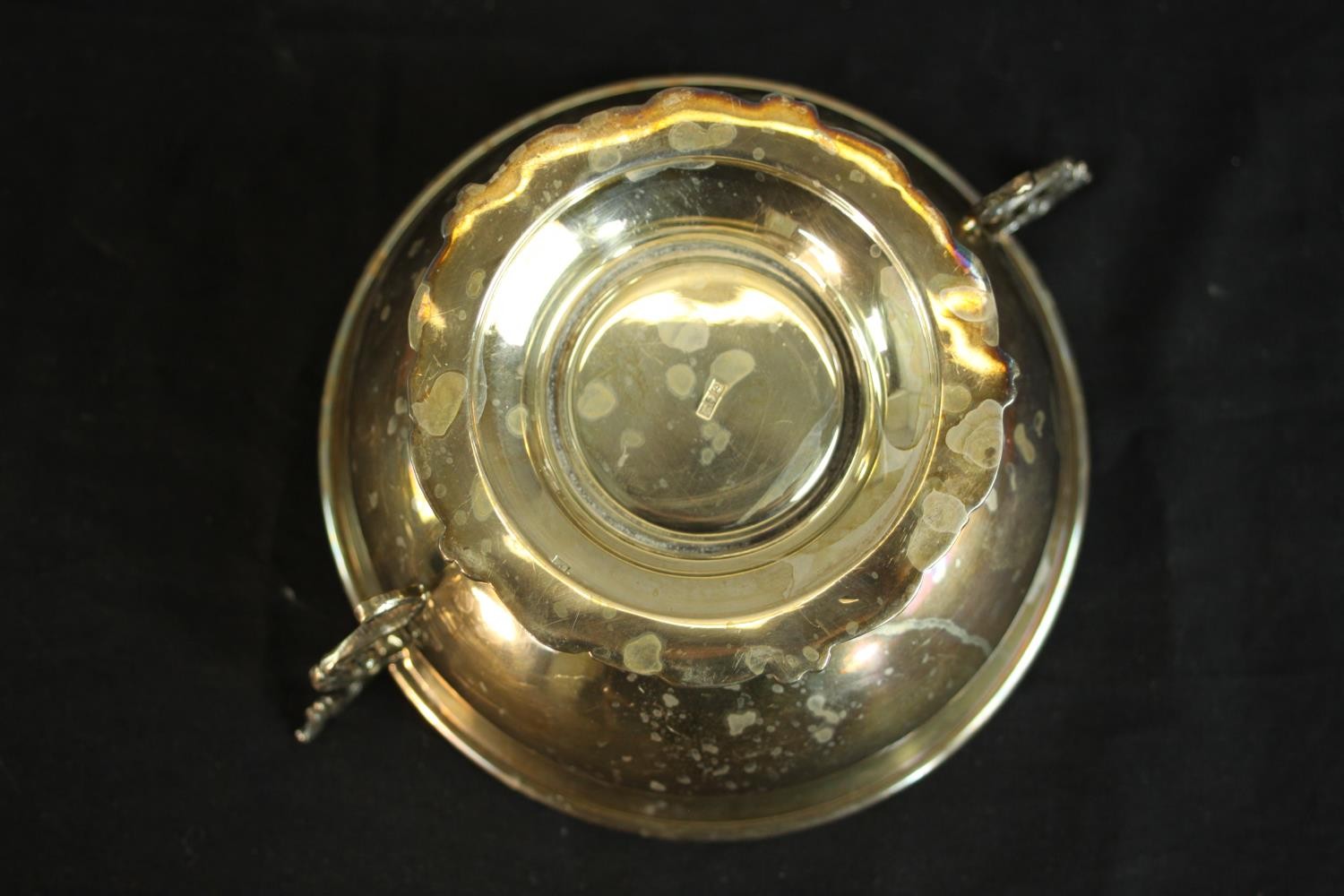 A sterling silver Egyptian twin handled porringer with seahorse form handles on a pedestal foot. - Image 8 of 9