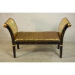 A contemporary Chinese black lacquered and parcel gilt window seat, the outspread sides gilded and