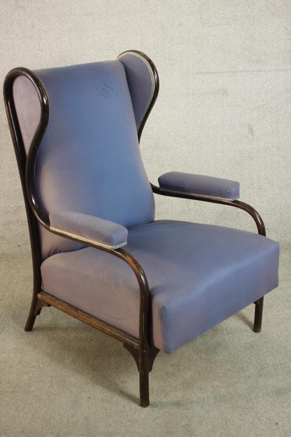 A late 19th/early 20th century bentwood wingback armchair, in the manner of Thonet, upholstered in - Image 3 of 12