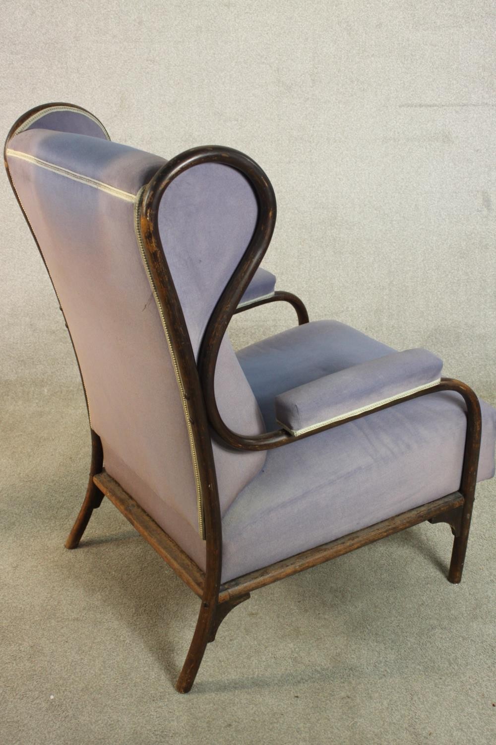 A late 19th/early 20th century bentwood wingback armchair, in the manner of Thonet, upholstered in - Image 5 of 12