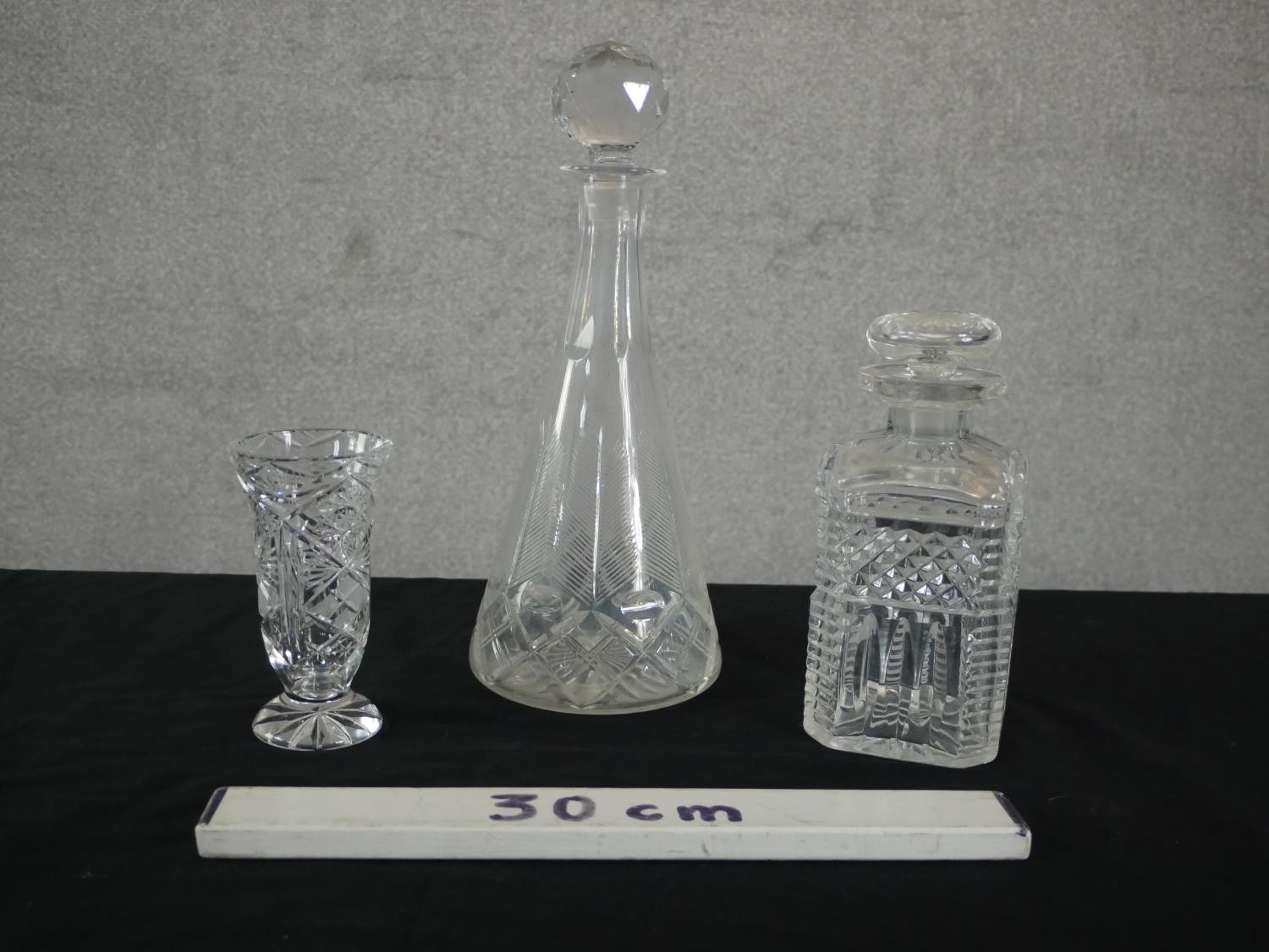 Two cut crystal decanters and a cut crystal vase. etc. H.31 Dia.13cm. - Image 2 of 5