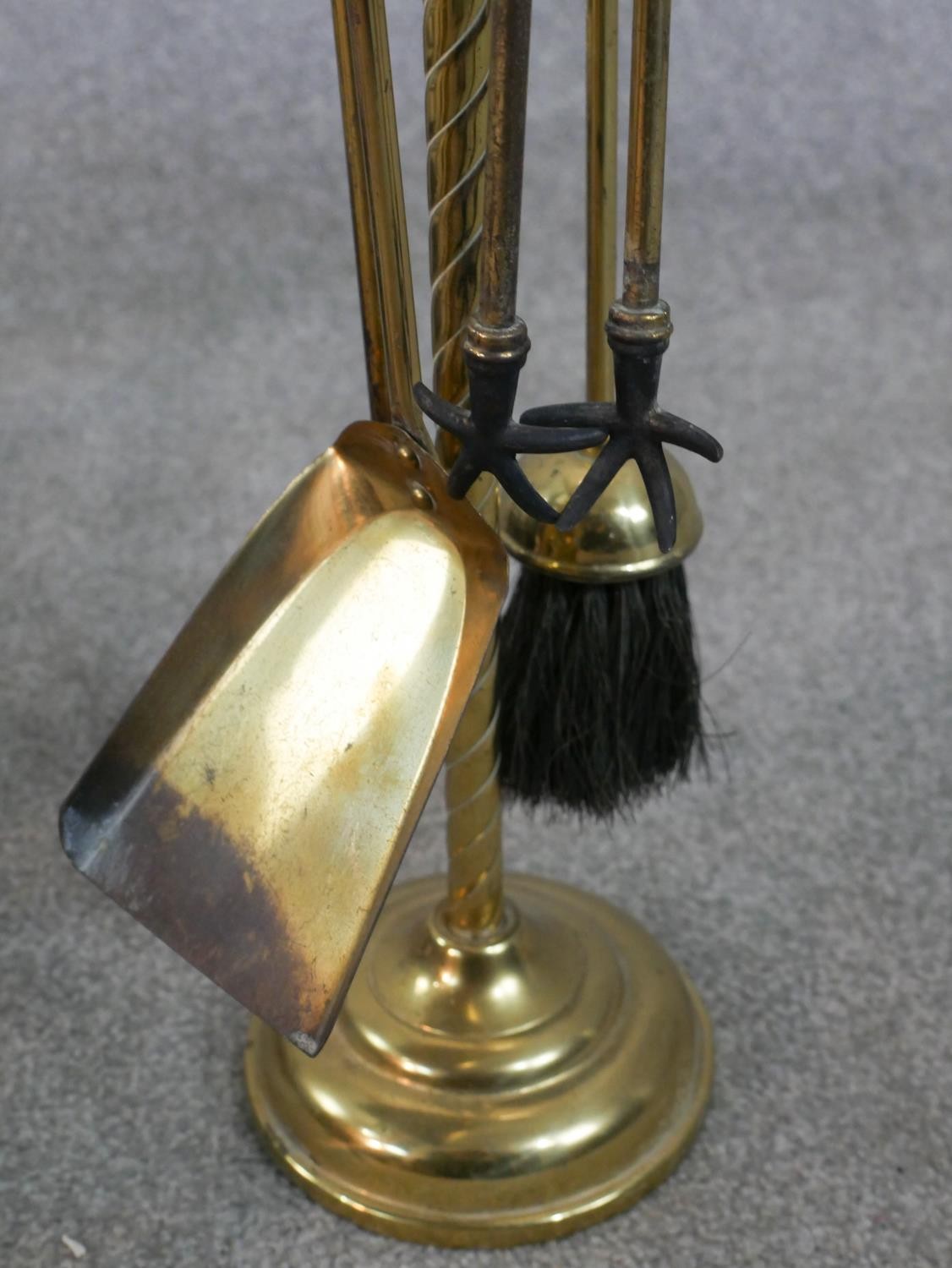A 19th century iron fire basket complete with a pair of brass andirons, together with an - Image 7 of 7