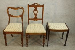 A William IV walnut dining chair with a drop in seat, together with a Victorian walnut dining