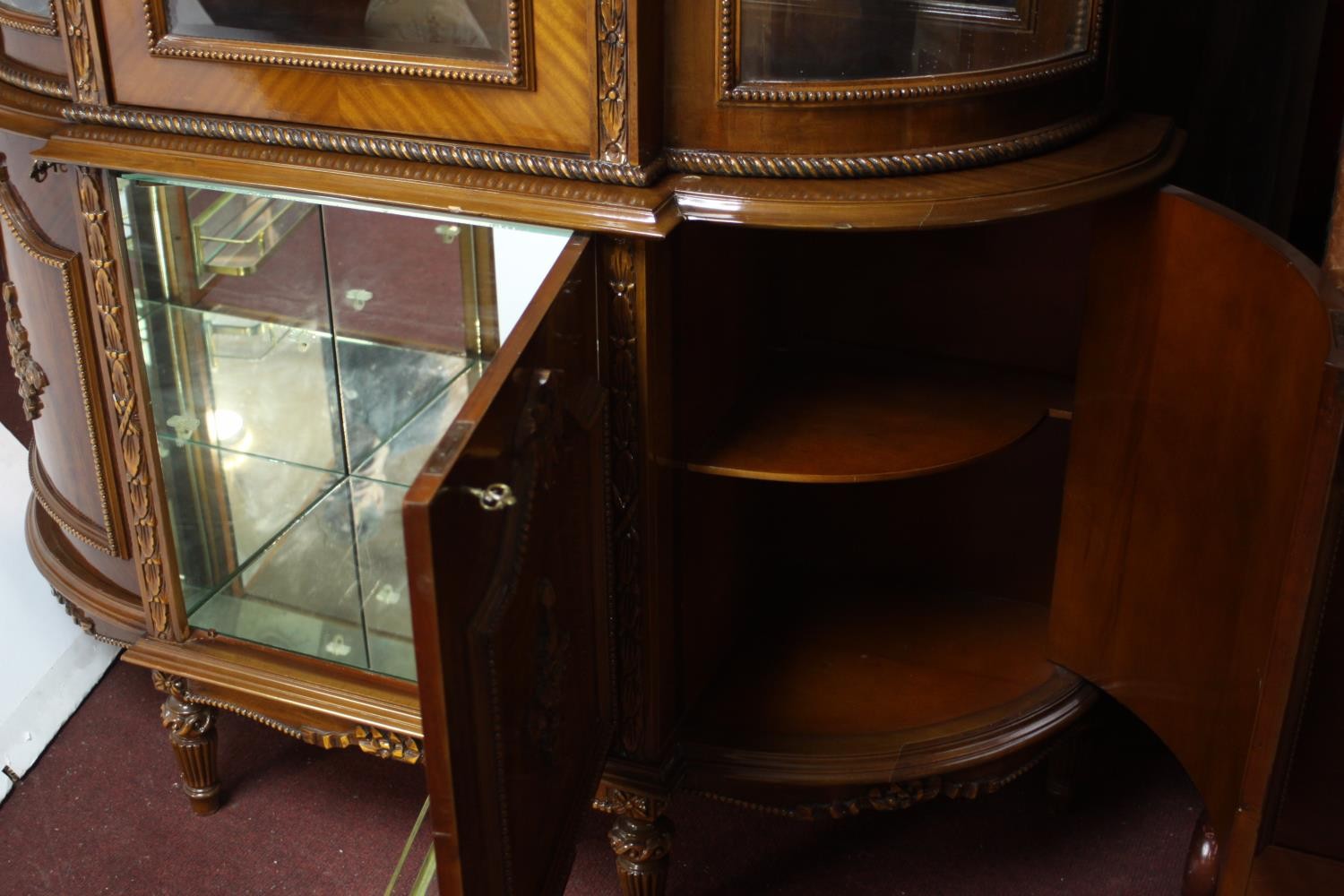 A late 20th century Louis XV style lacquered beech display cabinet, with a carved ribbon cresting - Image 13 of 13