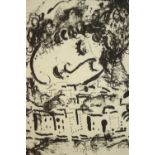 After Marc Chagall (1887-1985) black and white lithograph, 'The Village'. H.62 W.53cm.