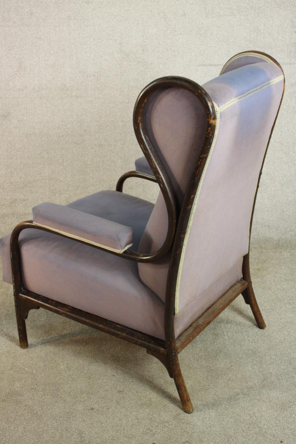 A late 19th/early 20th century bentwood wingback armchair, in the manner of Thonet, upholstered in - Image 7 of 12