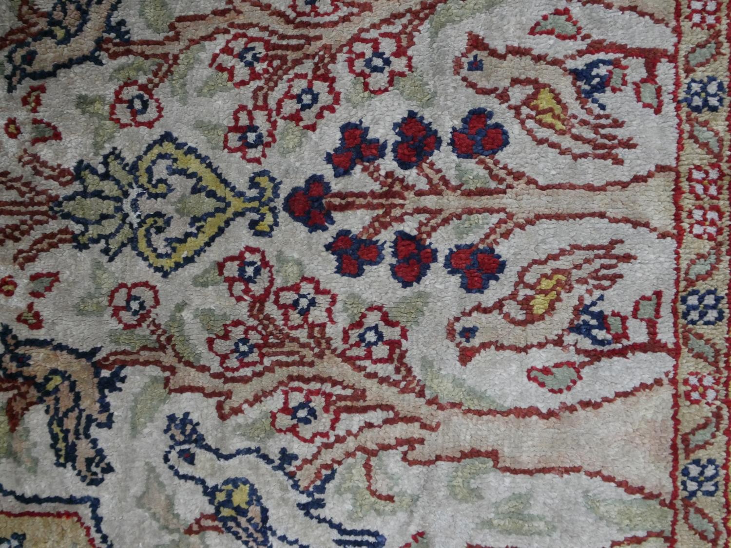 A cream ground hand made Persian silk Kum rug. W.33 D.28cm - Image 3 of 5