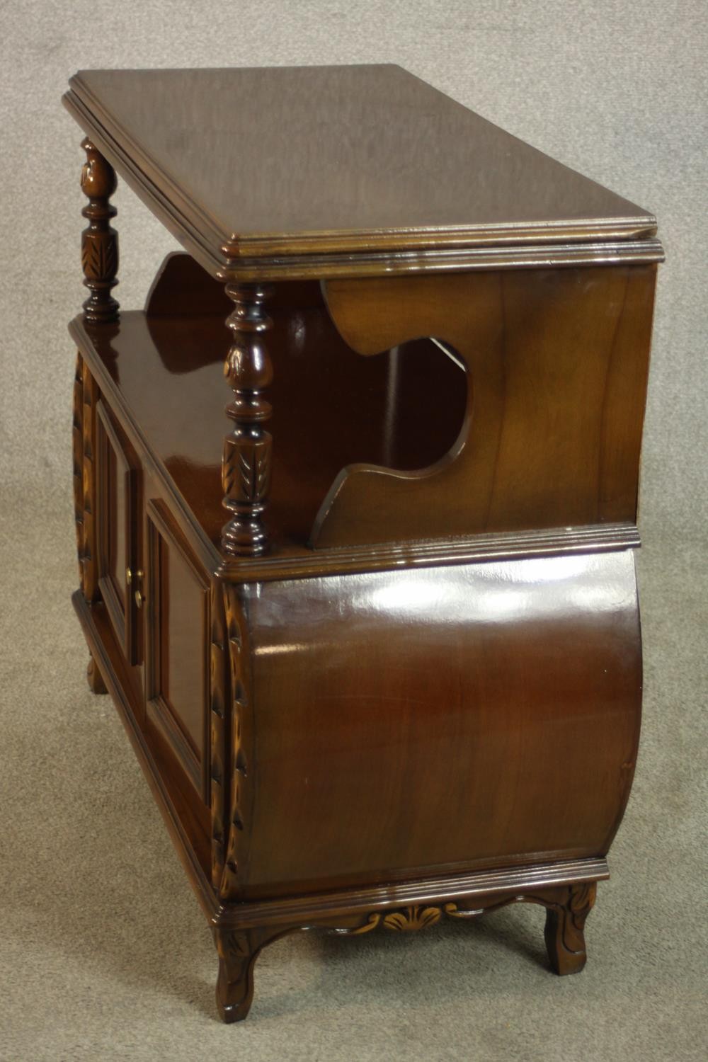 A late 20th century side cabinet, the rectangular top with a moulded edge supported by turned and - Image 5 of 10