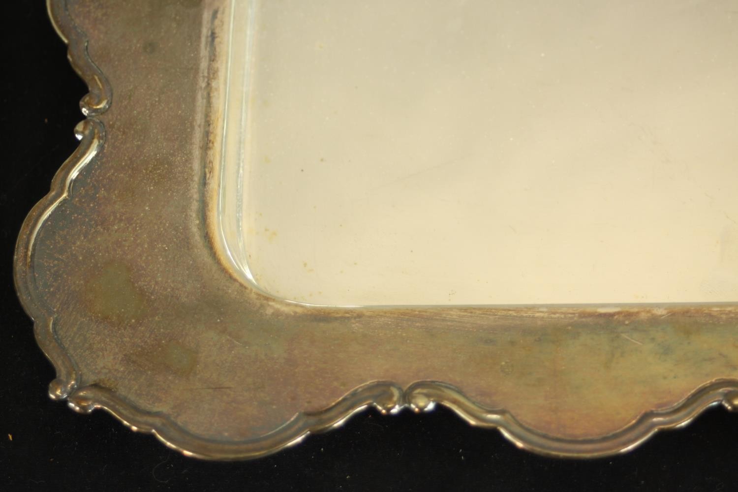 A Silver plate Chollah bread board with hardwood removable board. H.4 W.32 D.25cm. - Image 5 of 7