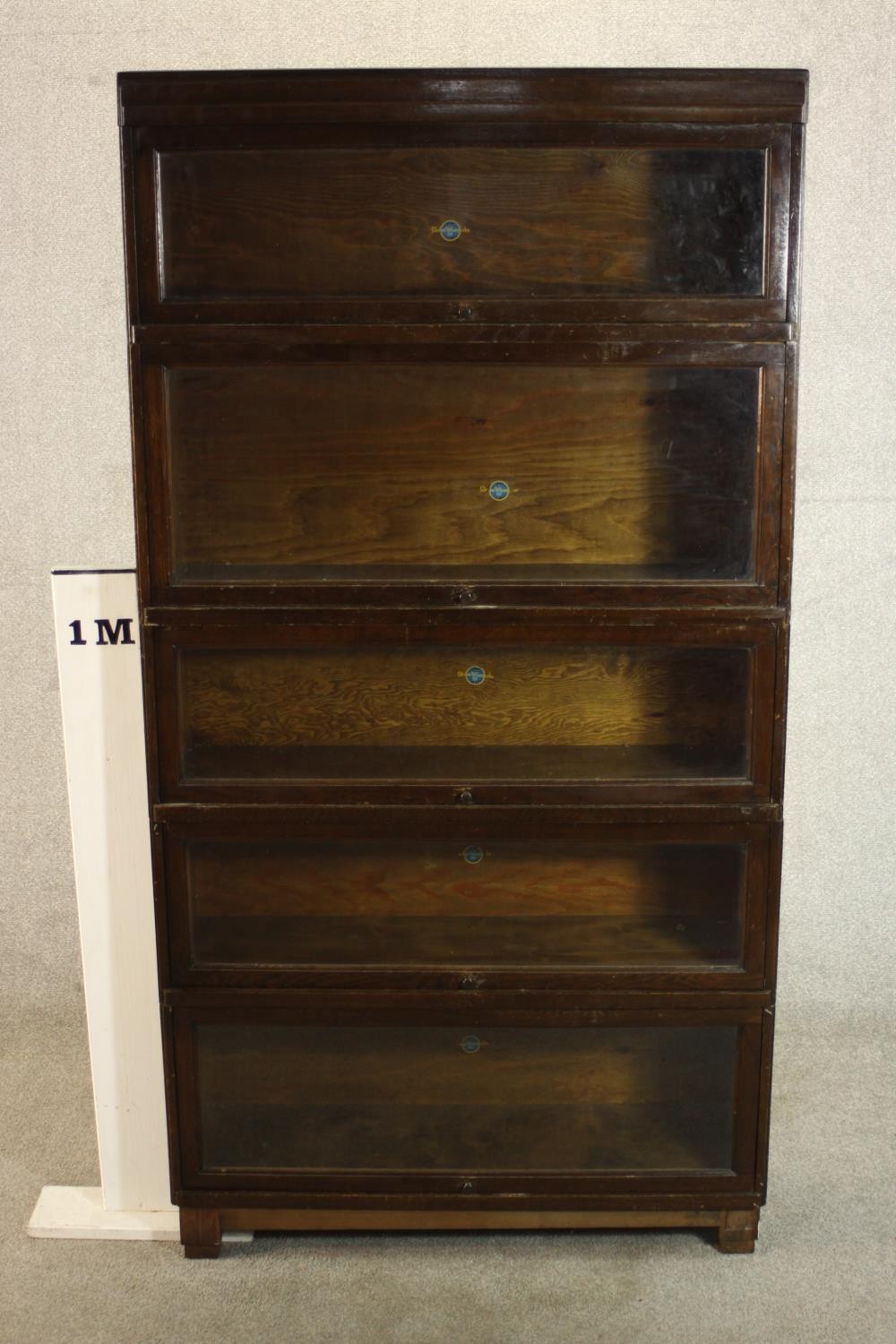 A mid 20th century Globe Wernicke oak stacking bookcase, the five sections with raising glass doors, - Image 2 of 8