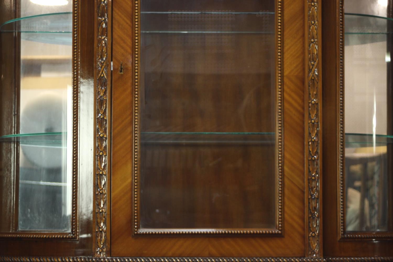 A late 20th century Louis XV style lacquered beech display cabinet, with a carved ribbon cresting - Image 4 of 13