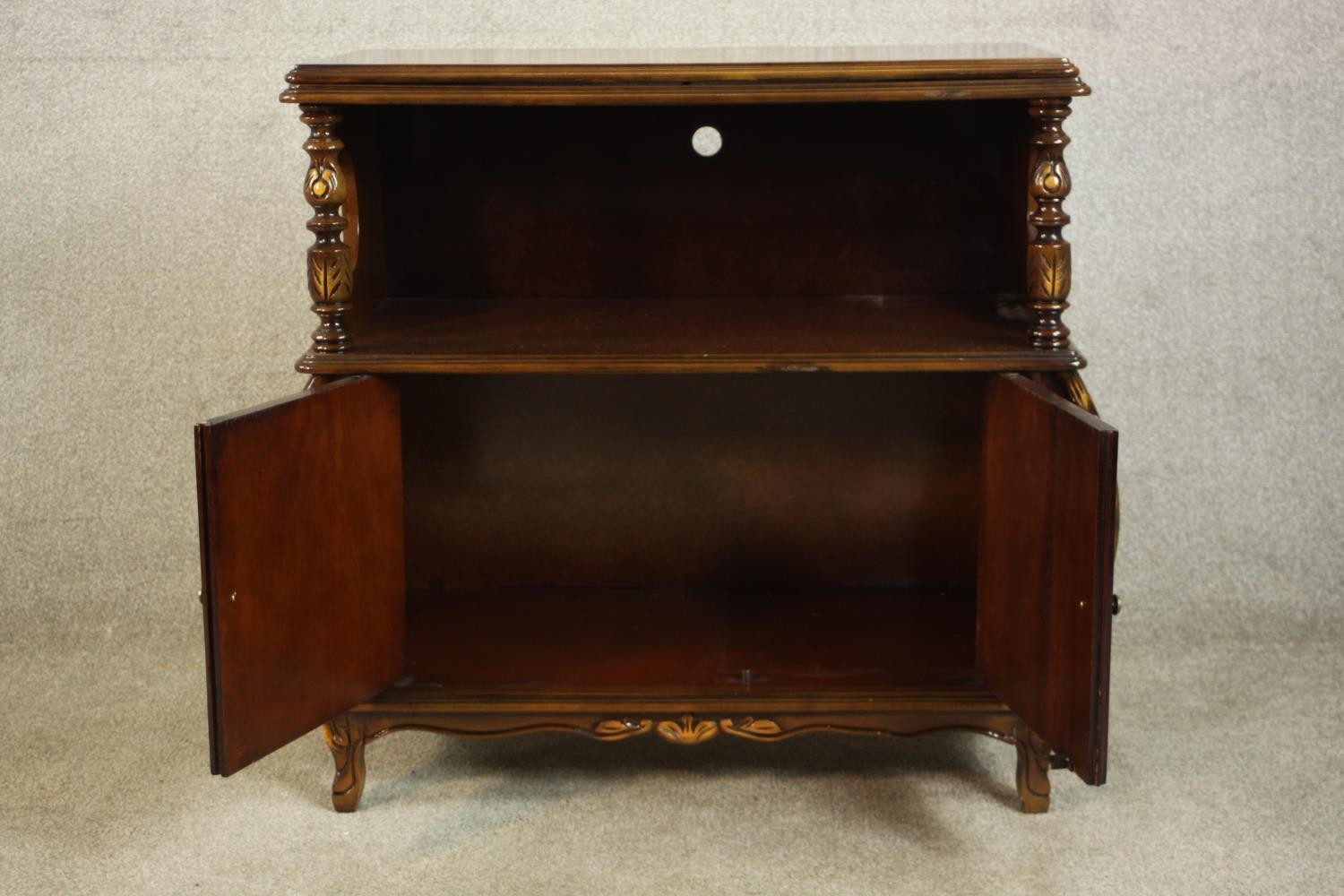 A late 20th century side cabinet, the rectangular top with a moulded edge supported by turned and - Image 3 of 10