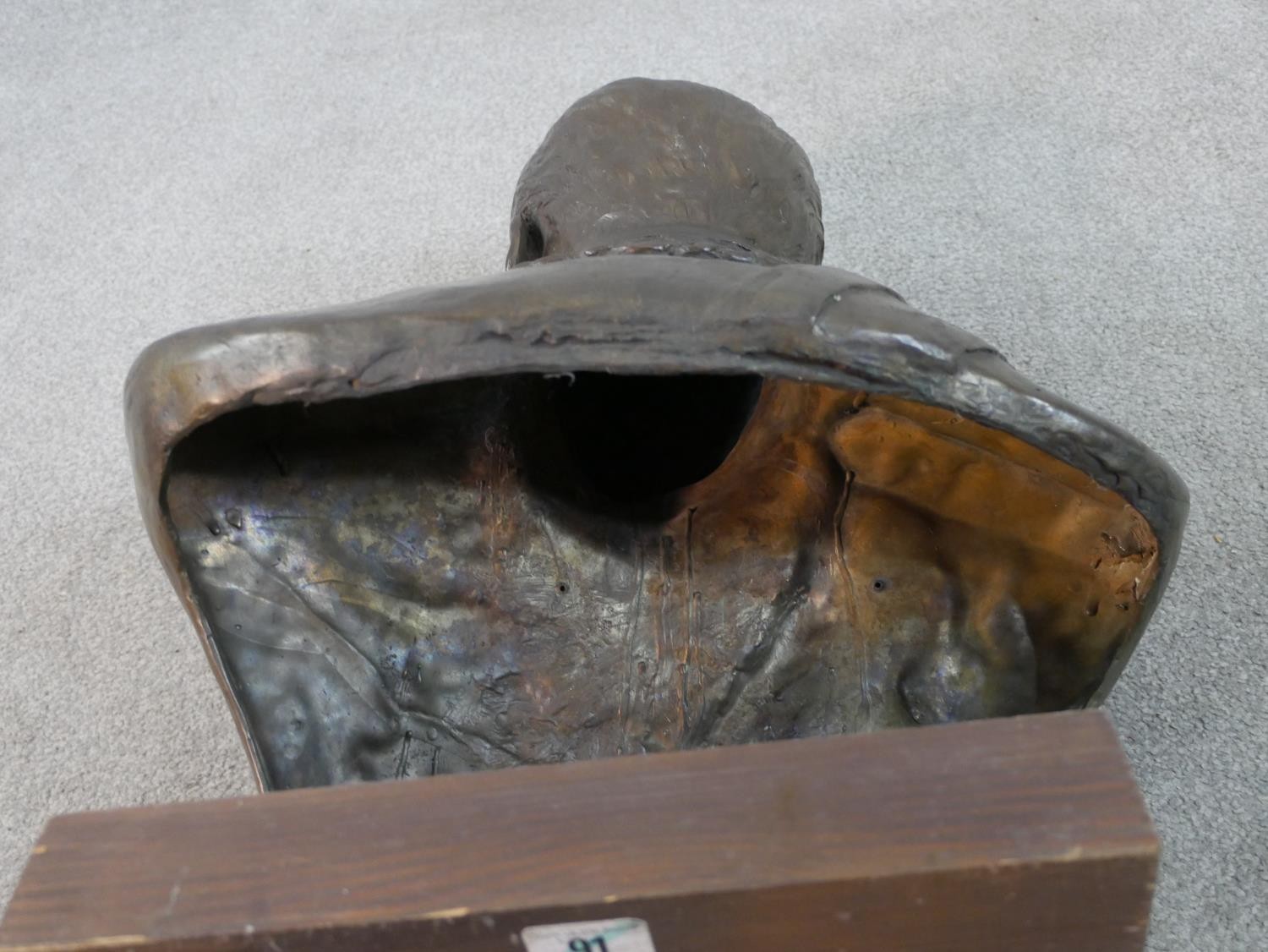 A cast bronze portrait bust of Persian Shah Mohammad Reza Pahlavi in military uniform, mounted on - Image 9 of 9