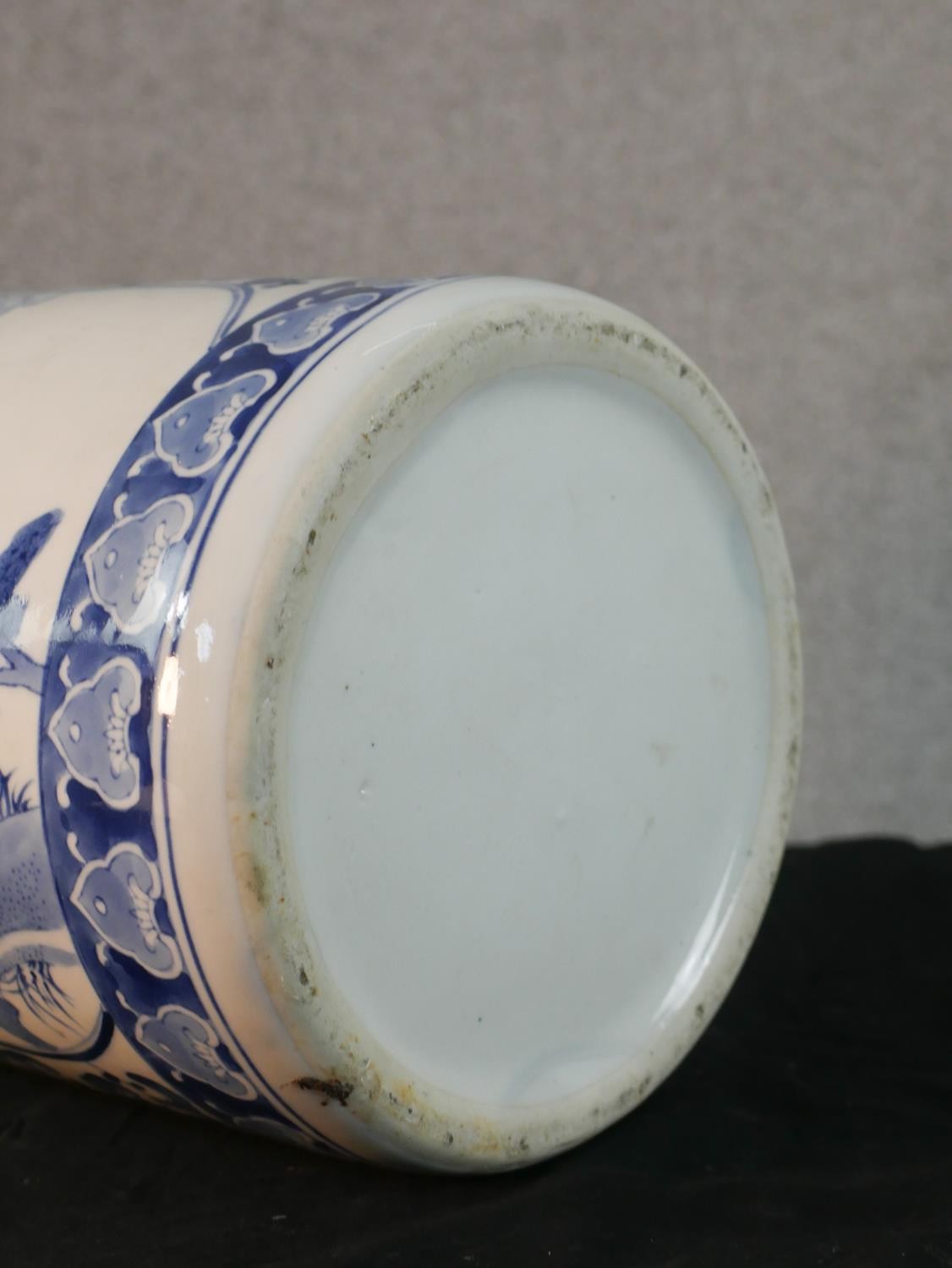 A late 20th century Chinese blue and white porcelain umbrella stand, of cylindrical form decorated - Image 8 of 8