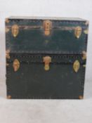 Two travelling storage trunks; one with applied Cunard White Star label H.55 W.92 D.51cm (largest)