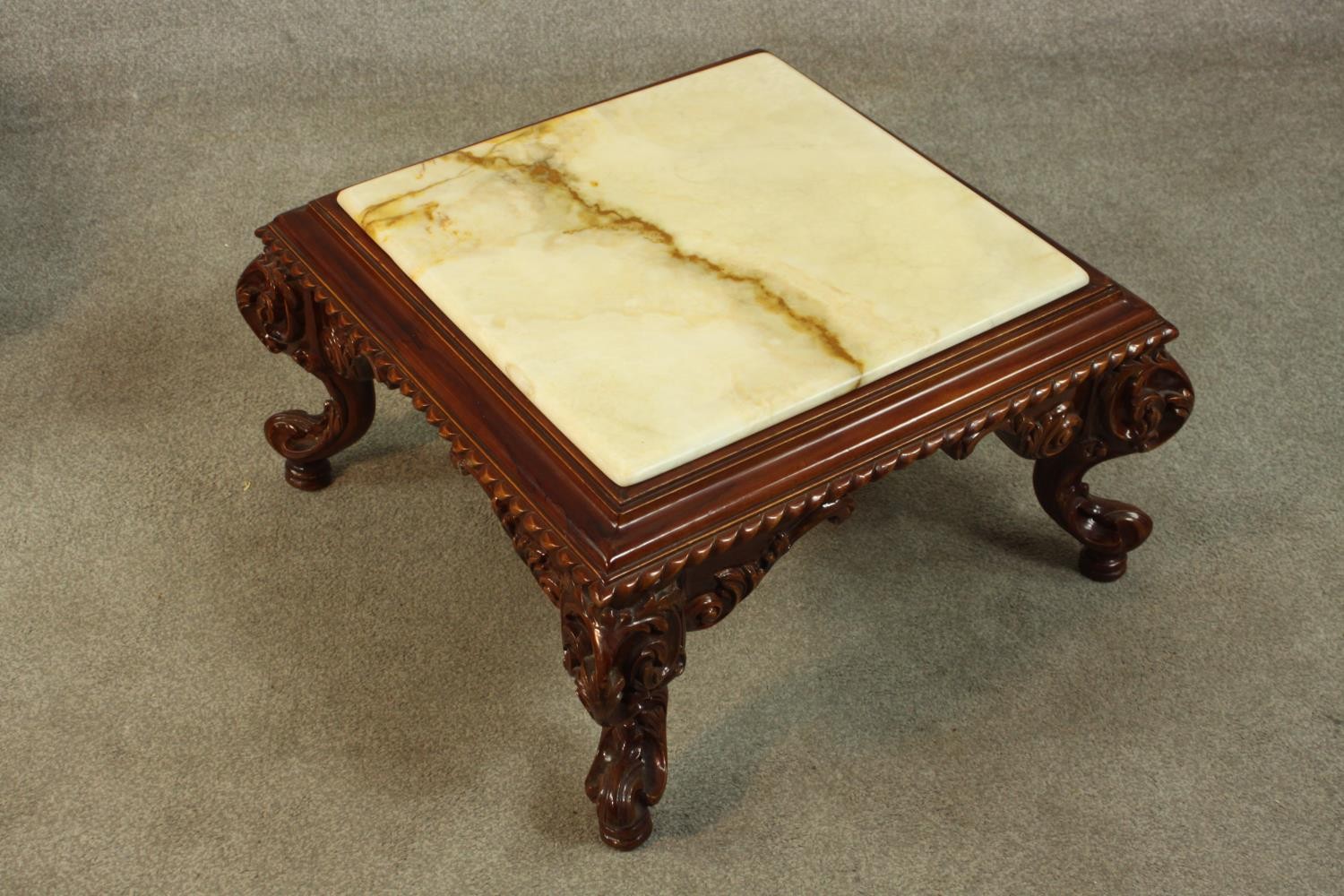 A pair of late 20th century carved hardwood low side tables, with a square onyx top and a - Image 5 of 6