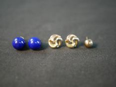 A pair of Lapis Lazuli and yellow metal ball earrings, a pair of tri colour-metal (tested as 9ct),