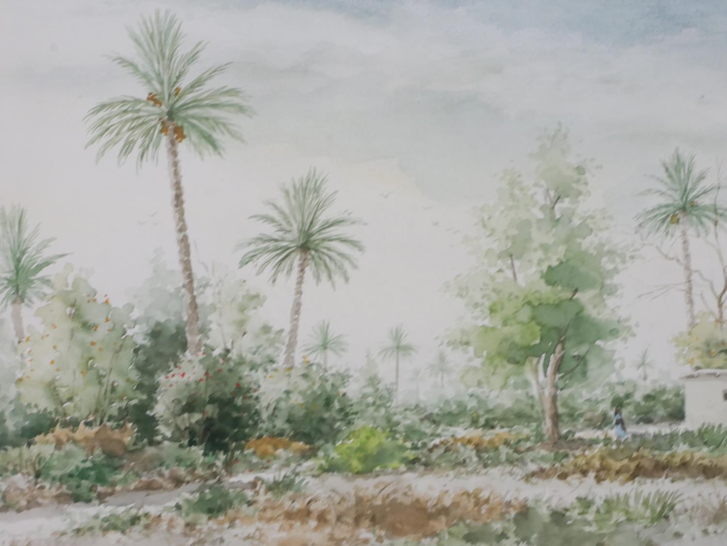 Abd Amir Alwan, watercolour landscape on paper, signed and dated. Certificate to back. H.48 W.63cm - Image 4 of 7