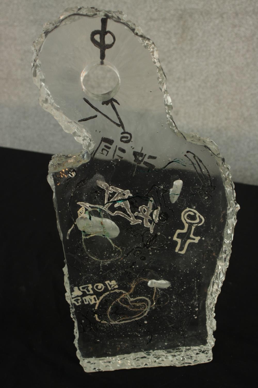 Two contemporary Asian glass sculptures, each with graffiti style decoration and suspended wire - Image 18 of 18